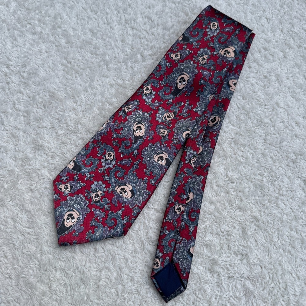 Vintage Mickey Mouse Paisley Tie Venus Hand Made Red 61" Disney Novelty